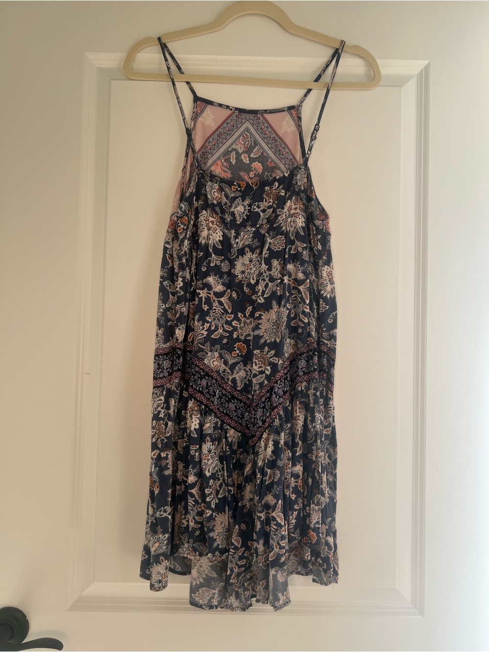 American Eagle Outfitters Navy and Pink Floral Spaghetti-Strap Mini Dress